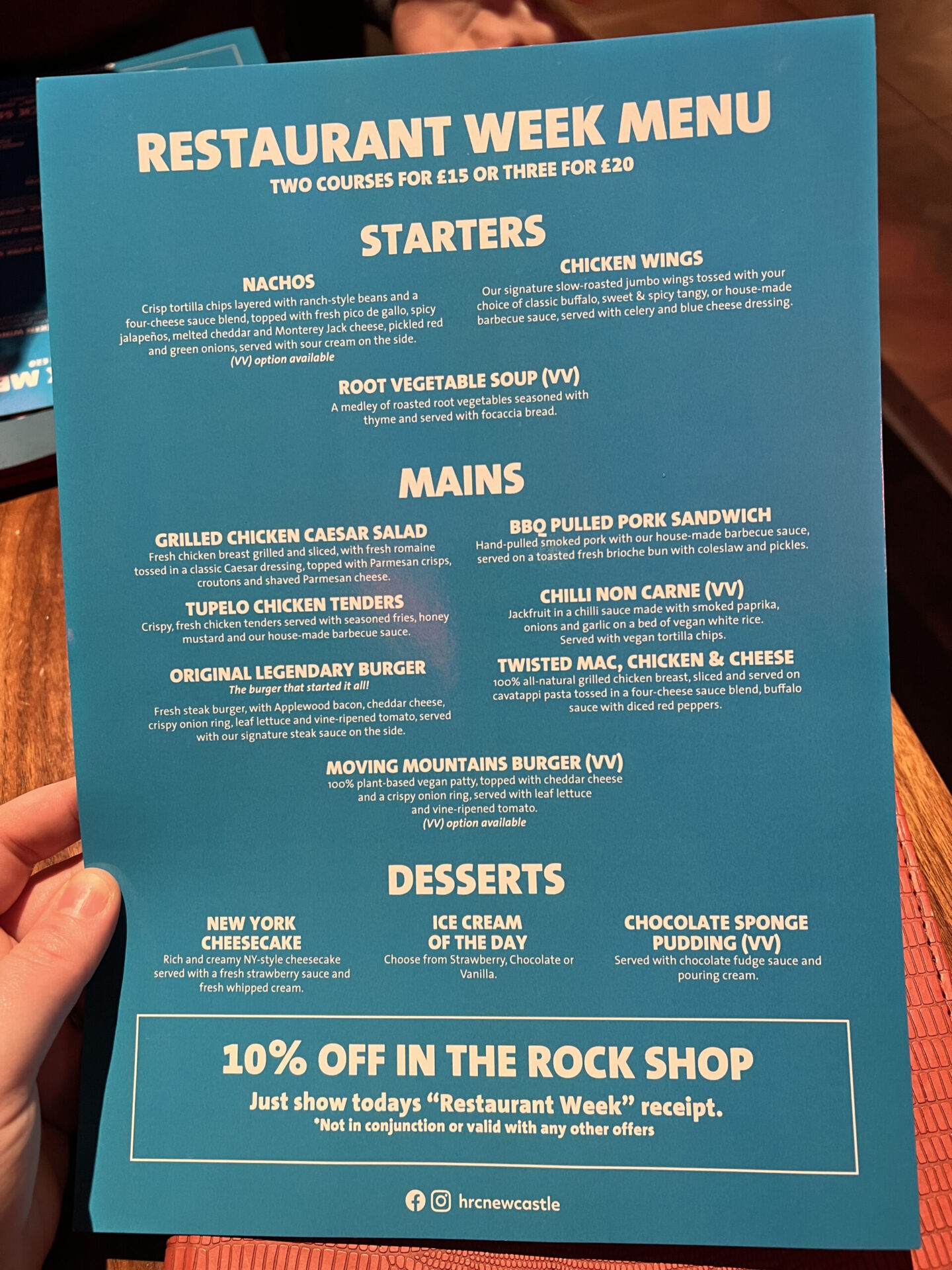 hard rock cafe newcastle restaurant week menu 2022